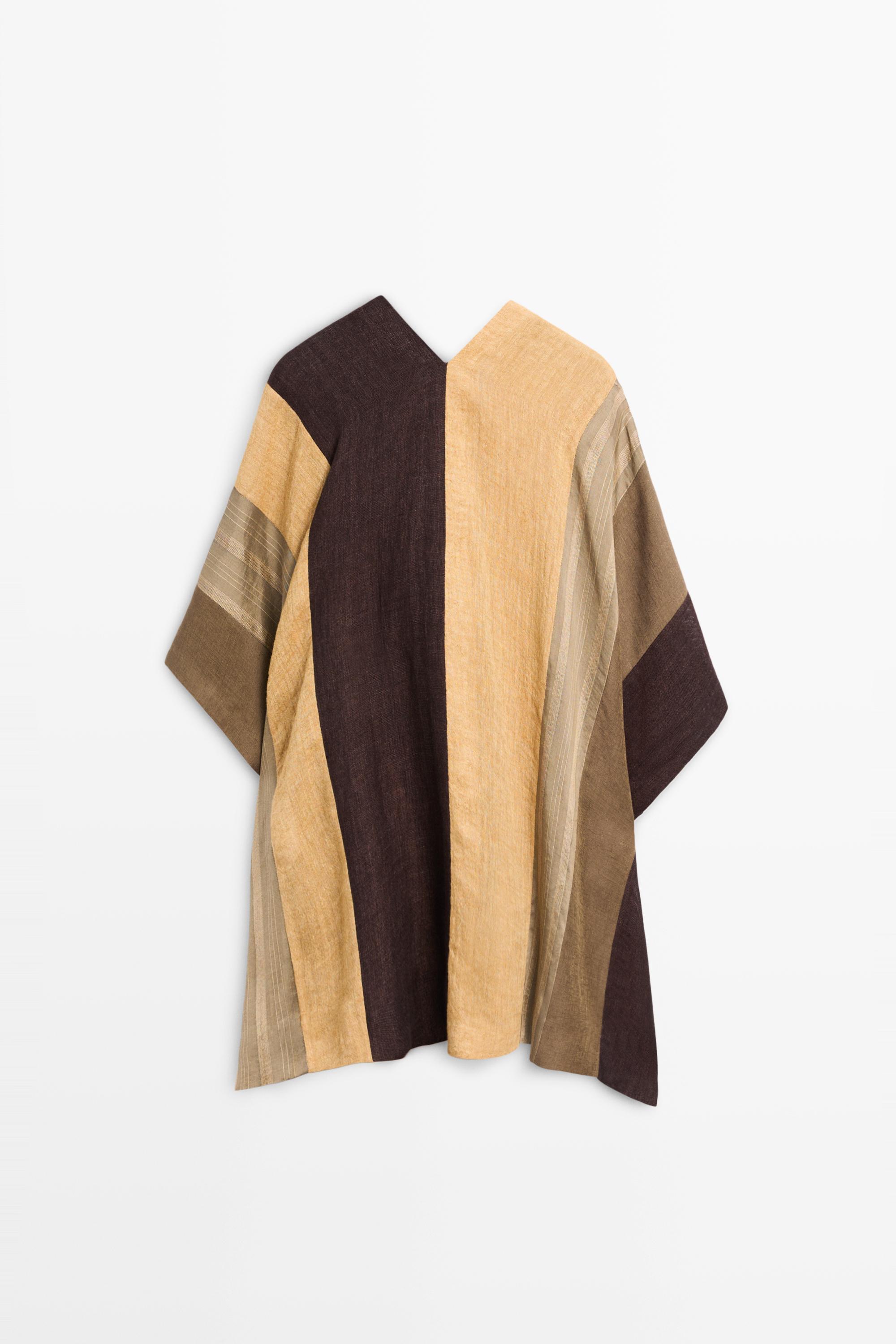 Flowing striped linen blend cape